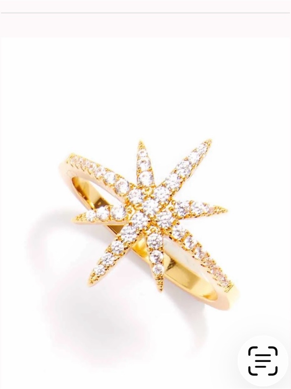 Gold Starburst Cubic Zirconia Pave Crystal Ring. Adjustable NWT